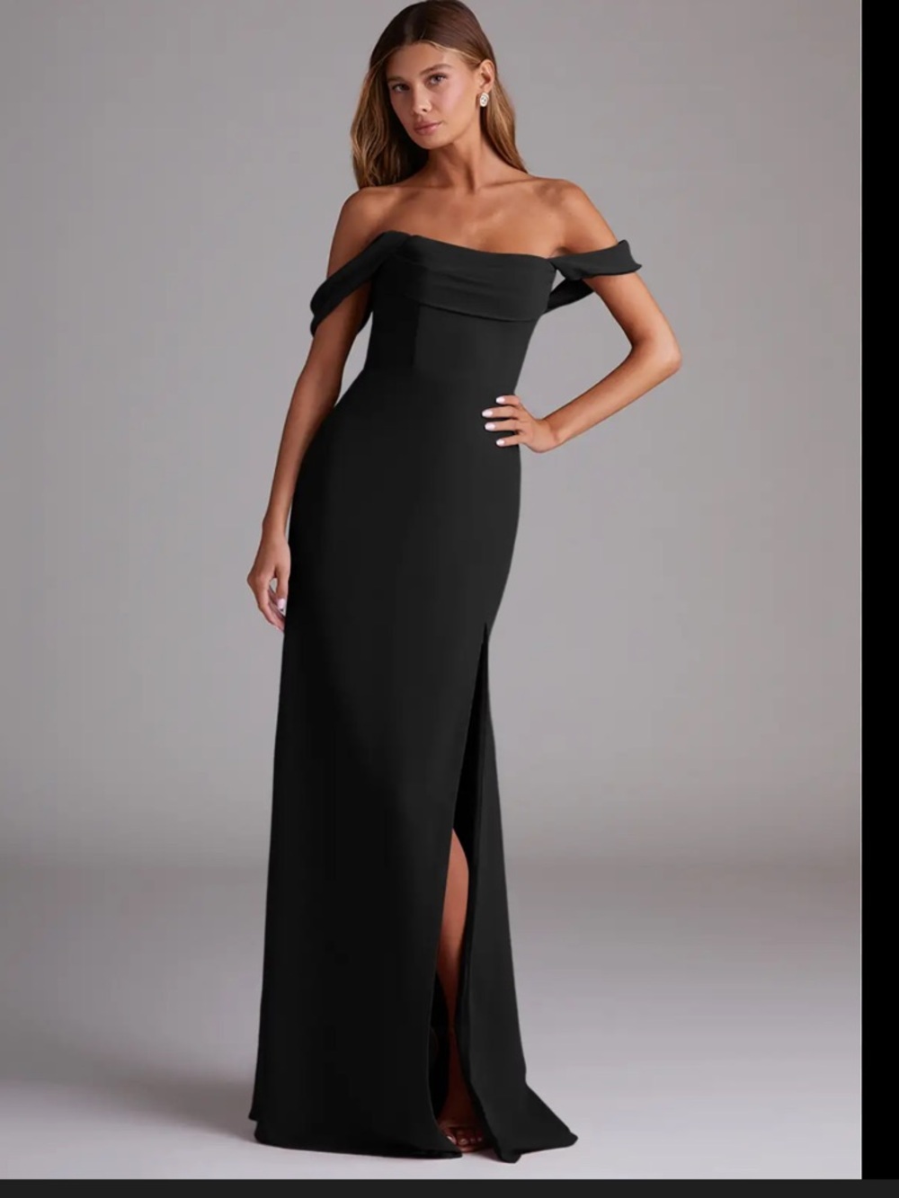 Azazie Black Off-Shoulder Evening Gown